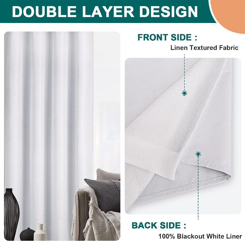 Photo 4 of Diraysid 100% Blackout Curtains White Linen Curtains for Bedroom Grommet Thermal Insulated Room Darkening Drapes (2 Panels, W52 x L72 Inch)
