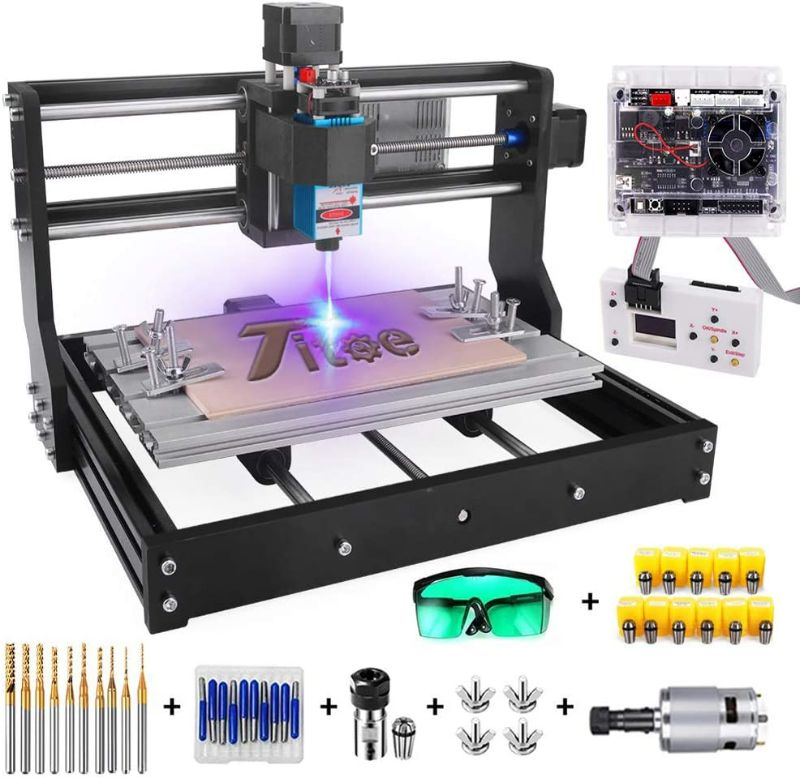 Photo 1 of 2 in 1 5500mW Engraver CNC 3018 Pro Engraving Machine, GRBLControl PCB PVC Wood Router CNC 3 Axis Milling Machine with Offline Controller and ER11 and 5mm Extension Rod
