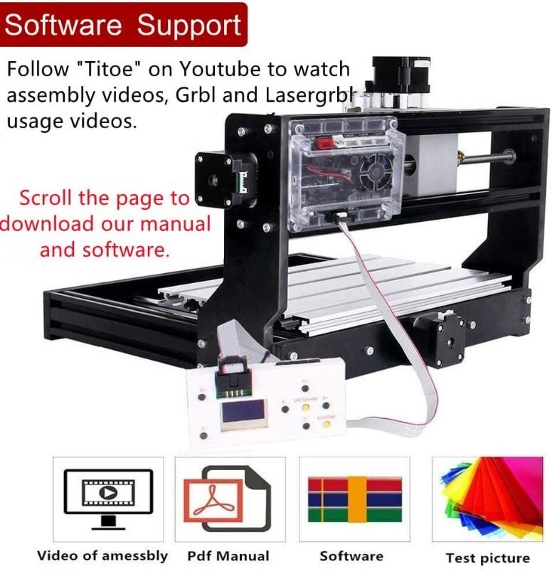 Photo 2 of 2 in 1 5500mW Engraver CNC 3018 Pro Engraving Machine, GRBLControl PCB PVC Wood Router CNC 3 Axis Milling Machine with Offline Controller and ER11 and 5mm Extension Rod
