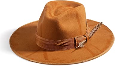 Photo 1 of RUEDIGER Wide Brim Fedora Hats for Men Women 100% Wool Felt Panama Rancher Hat with Lightning Logo Distressed/Burned Handmade - Size L
