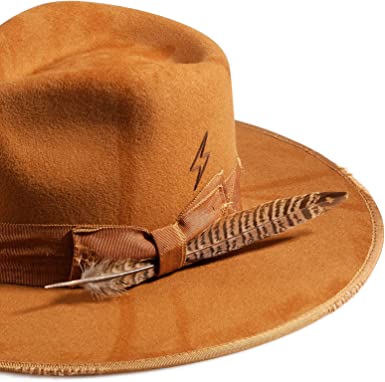 Photo 1 of RUEDIGER Wide Brim Fedora Hats for Men Women 100% Wool Felt Panama Rancher Hat with Lightning Logo Distressed/Burned Handmade - Size L
