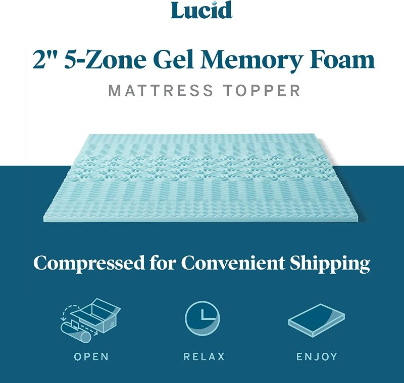 Photo 1 of Lucid 2 Inch Mattress Topper Queen – Memory Foam Mattress Topper Queen – 5 Zone Gel Infusion – CertiPur Certified Foam – Dorm Room Essentials Gel Queen 2 Inch Topper Only
