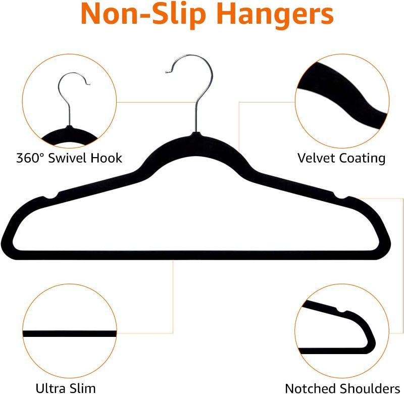 Photo 2 of Amazon Basics Slim, Velvet, Non-Slip Suit Clothes Hangers, Black/Silver - Pack of 30
