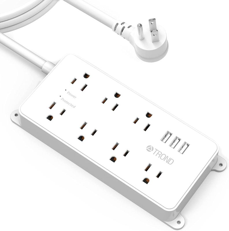Photo 1 of Surge Protector Power Strip Flat Plug, ETL Listed, TROND Wall Mountable Extension Cord Long 10ft, Low-Profile, 7 Widely-Spaced Outlets & 3 USB Ports, 1700 Joules, White
