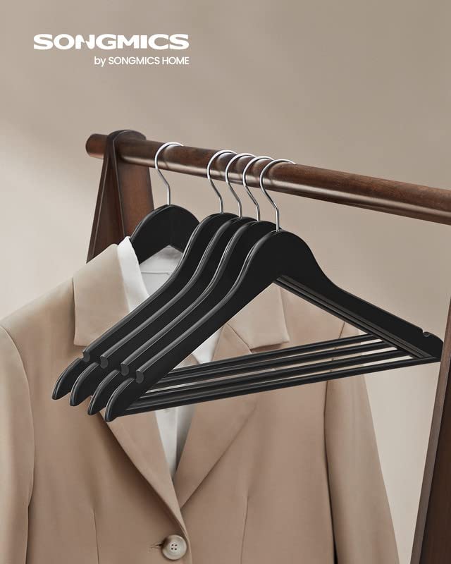 Photo 2 of SONGMICS Solid Wooden Hangers, 20-Pack Coat Wood Hangers with Shoulder Notches, Swivel Hook, Non-Slip for Jackets, Shirts, Black 
