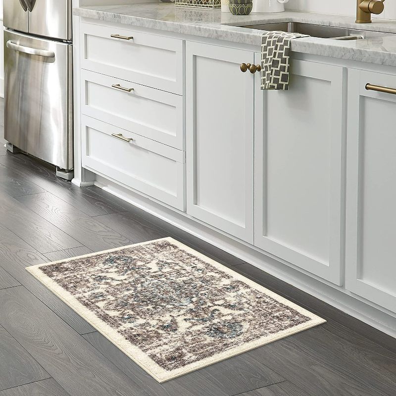 Photo 1 of Maples Rugs Distressed Tapestry Vintage Kitchen Rugs Non Skid Accent Area Floor Mat [Made in USA], 1'8 x 2'10, Neutral
