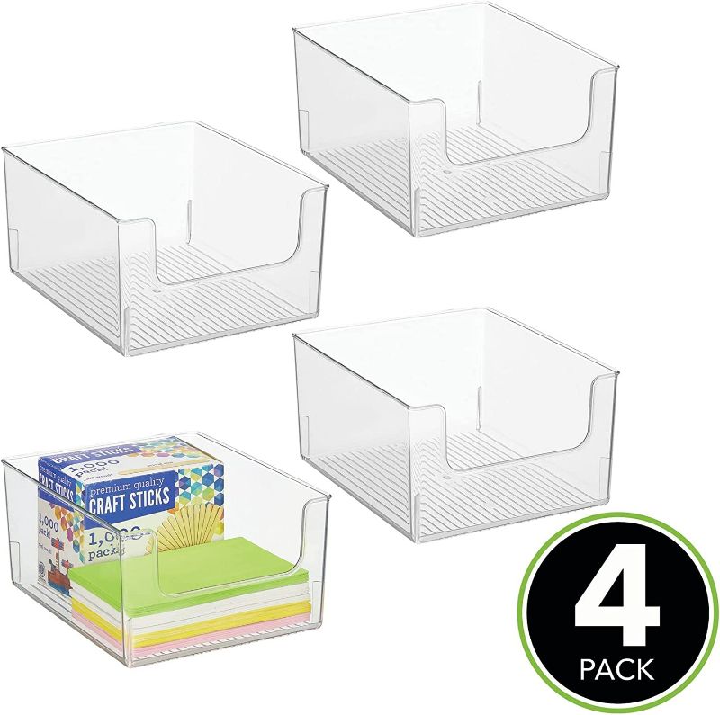 Photo 1 of mDesign Plastic Modern Open Front Dip Storage Organizer Bin Basket for Household Organization - Shelves, Cubby, Cabinet, and Closet Organizing Decor - Ligne Collection - 4 Pack - Clear - 12x12x6
