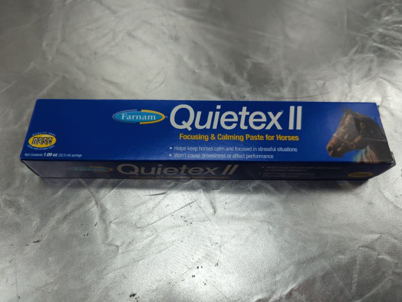 Photo 2 of Farnam Quietex II Horse Calming Supplement Paste for Horses, Helps manage nervous behavior and keep horses calm & composed in stressful situations, 32.5 ml syringe