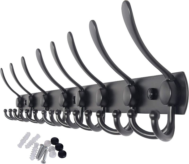 Photo 1 of WEBI Coat Rack Wall Mounted Long,8 Tri Hooks for Hanging,30 inch Hook Rack,Hook Rail,Coat Hanger Wall Mount for Clothes,Jacket,Hats,Towel,Black
