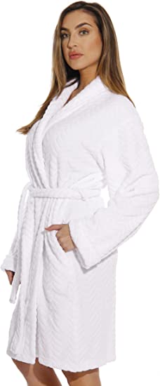 Photo 2 of Just Love Velour Chevron Texture Bath Robes for Women - XL - Pure White 
