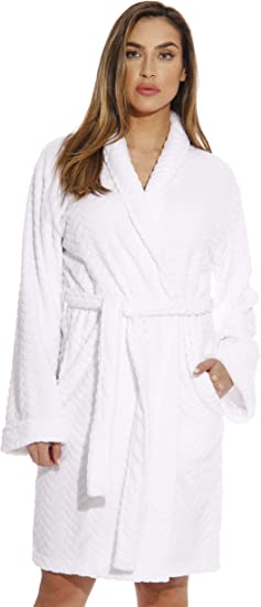 Photo 1 of Just Love Velour Chevron Texture Bath Robes for Women - XL - Pure White 
