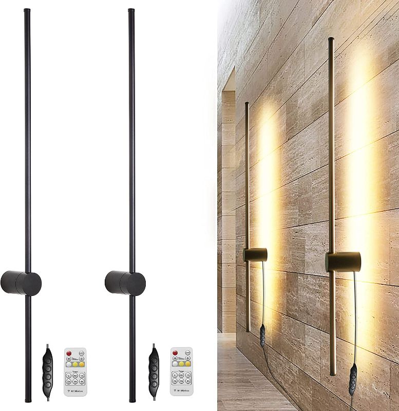 Photo 1 of Ditoon RC Dimmable Modern Plug in Wall Sconce Set of Two LED Black Wall Lights with Dimmer 39.4 inches Wall Lamp with Memory Function Original Brand Lighting
