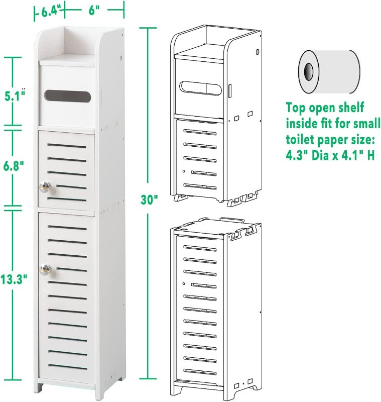 Photo 1 of TUOXINEM Small Bathroom Storage Cabinet for Small Spaces, Over The Toilet Storage Cabinet for Skinny Bathroom Storage Corner Floor, Slim Toilet Paper Storage Cabinet with 2 Doors & Shelves (White)
