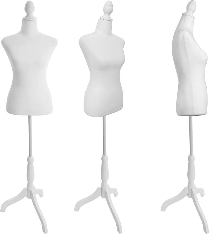 Photo 1 of Female Dress Form Mannequin Torso Manikin Body with Adjustable Tripod Stand for Sewing Dressmakers Dress Jewelry Display (White)
