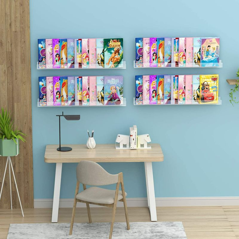 Photo 3 of NIUBEE 36" Premium Acrylic Floating Nursery Kids Bookshelf Wall Ledge Shelf, Clear Invisible Spice Rack Bathroom Storage Shelves Display Organizer, 50% Thicker with Free Screwdriver, Set of 4
