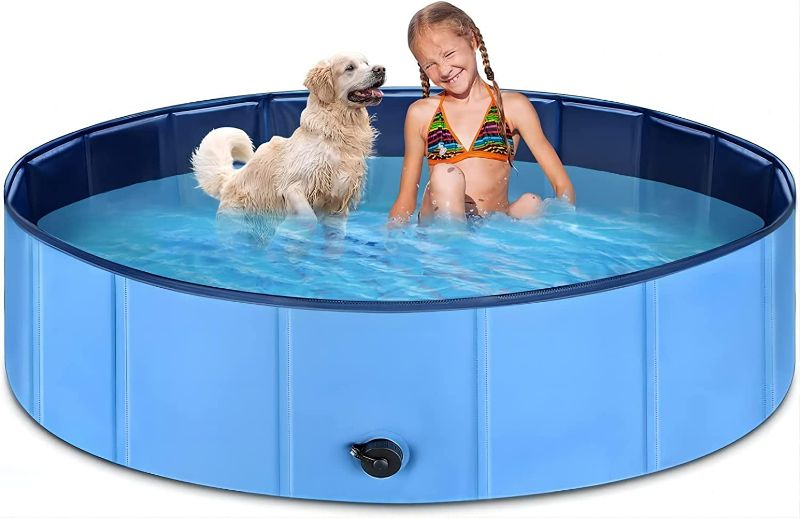 Photo 1 of Jecoo Kiddie Pool 63" x 12" Kid Pool Plastic Dog Pool for Extra Large Dogs Foldable Pet Bathing Tub Portable Outside Swimming Pool
