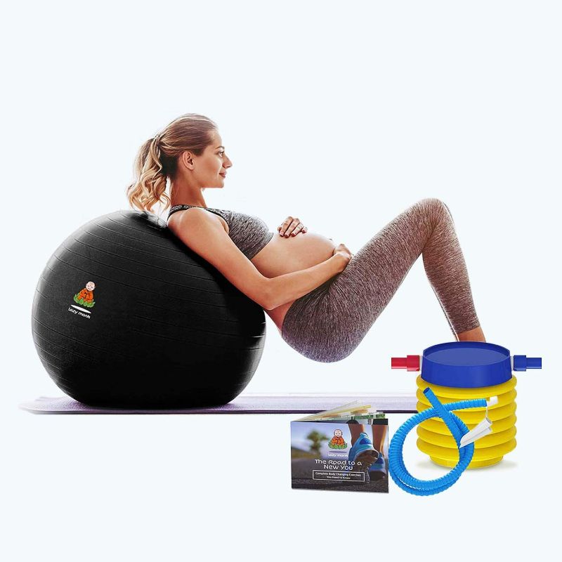 Photo 1 of Lazy Monk Exercise Ball 55cm / 65cm, Black/Blue Color - Fitness Desk Sitting Chair, Pregnancy Ball Stability Anti-Burst, Yoga Workout Pilates Balance Gym Physio Ball w/Pump, Excersize Swiss Ball
