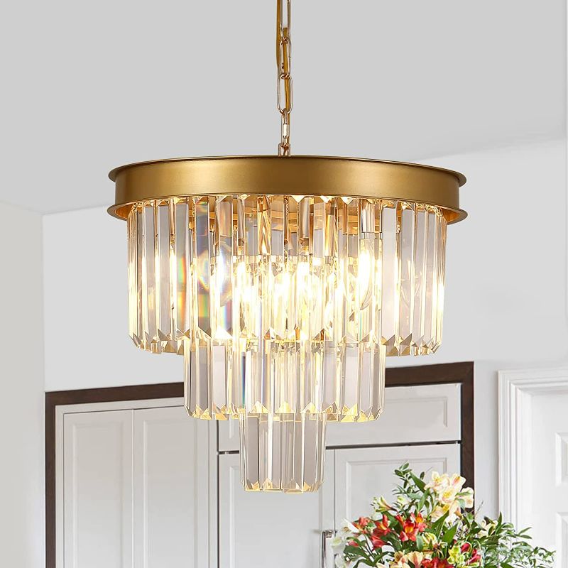 Photo 1 of A AXILIXI Modern Crystal Chandelier Gold 20” Round Chandelier for Dining Room 12 Light Ceiling Pendant Light Fixture Raindrop Luxury Gold Flush Mount Chandelier for Entryway Living Room
