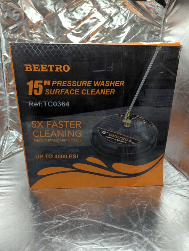 Photo 2 of BEETRO 15 inch Surface Cleaner for Gas/Electric Pressure Washer with Pressure Washer Gun and 2 Extension Wands, Max 4000 PSI Rotary Surface Cleaner for Cleaning Driveway, Sidewalk, Deck, Patio