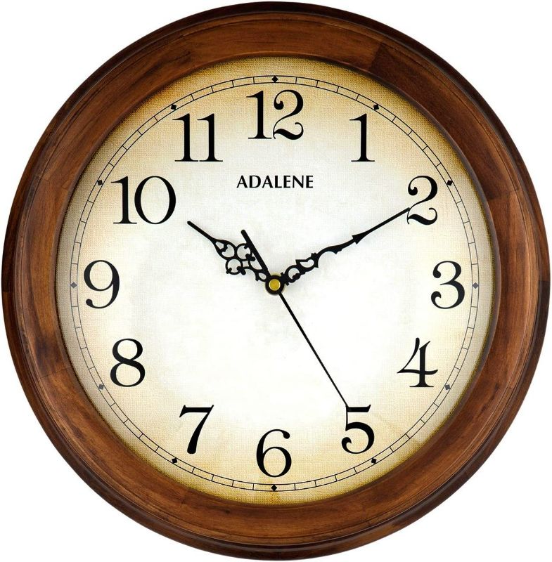 Photo 1 of Adalene Wall Clocks Large Decorative For Living Room Decor 14 Inch Wooden Frame - Quiet Battery Operated Wood Wall Clock Silent Non Ticking Analog Quartz Movement, Large Numbers, For Kitchen, Bedrooms
