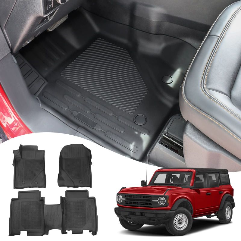 Photo 1 of DKMGHT Floor Mats for Ford Bronco Accessory 2021 2022 4 Door, Bronco Accessories, Upgrade Thicker TPE All Weather Guard, 2 Row Floor Mat Liner Set (Injection)