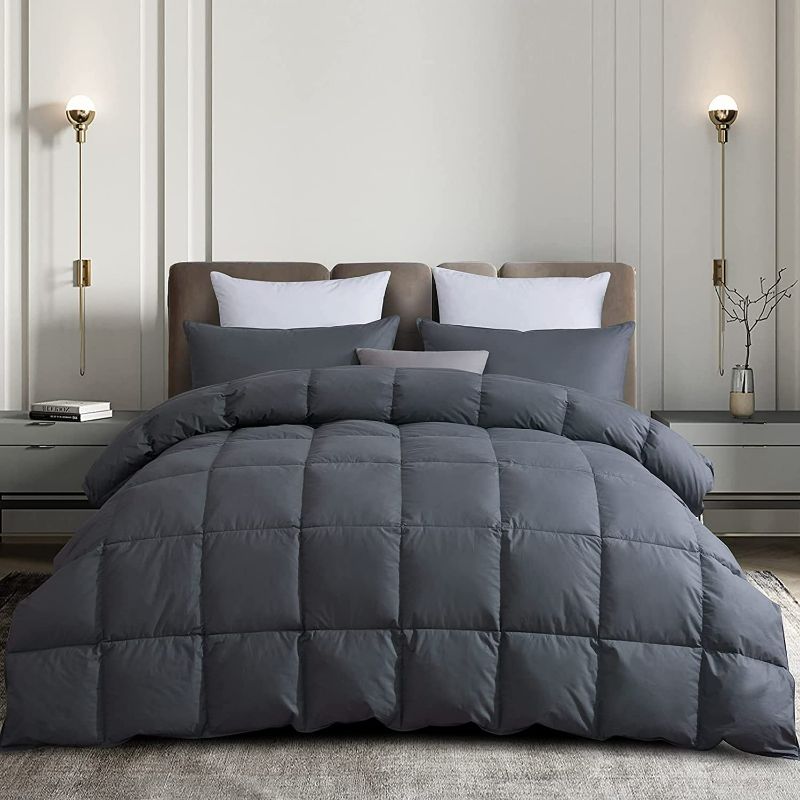 Photo 1 of URBANLIFE Down Comforter King Size - Goose Down and Feather Bed Comforter All Seasons King Duvet Insert Hotel Fluffy Down Blanket Medium Warm 100% Cotton Cover (106x90, Grey)
