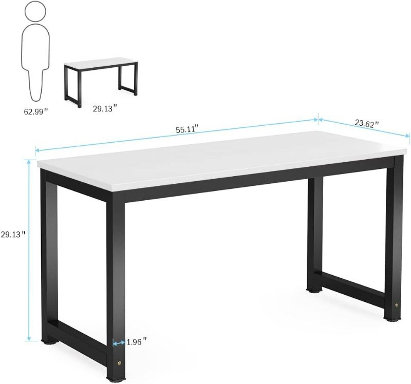 Photo 1 of Tribesigns Computer Desk, 55 inch Large Office Desk Computer Table Study Writing Desk for Home Office, White + Black Leg

