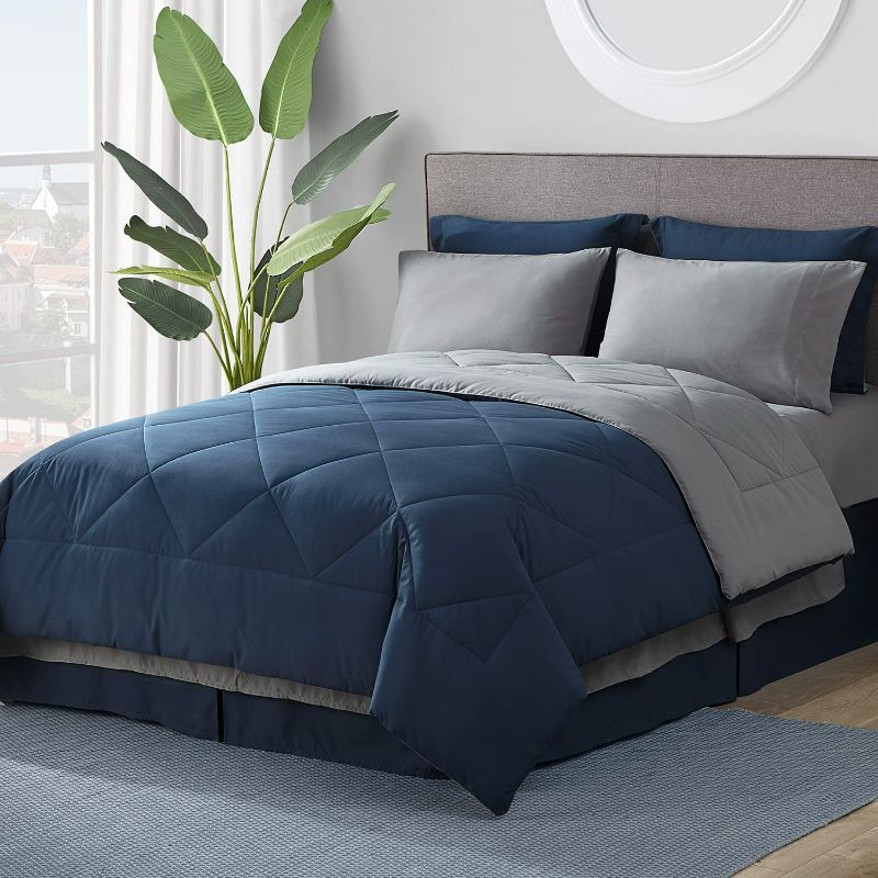 Photo 1 of Bedsure Navy Bed Sets Twin - 2 Pieces Reversible Twin Comforter Sets, Twin Comforter, & 1 Sham 