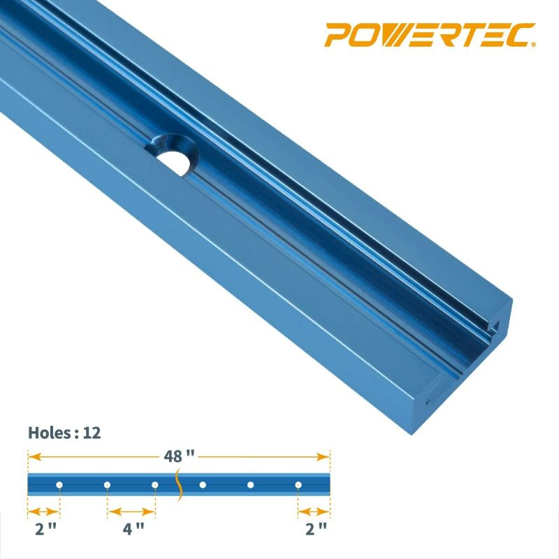 Photo 1 of POWERTEC 71373 Double-Cut Profile Universal T-Track (48") W/Double Cut Profile | EZ Mount Predrilled Holes, 2 Pack