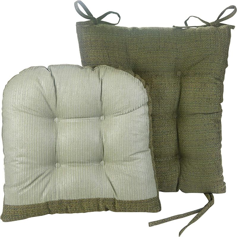 Photo 3 of Non-Slip Rocking Chair Cushion Set with Thick Padding and Tufted Design, Includes Seat Pad & Back Pillow with Ties for Living Room Rocker, 2 Piece, 16x16" & 22x16" - Dark Green
