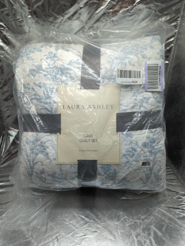 Photo 2 of Laura Ashley Home - King Size Quilt Set, Cotton Reversible Bedding, Lightweight Home Decor for All Seasons (Amberley Blue, King) Quilt Set King Spa Blue