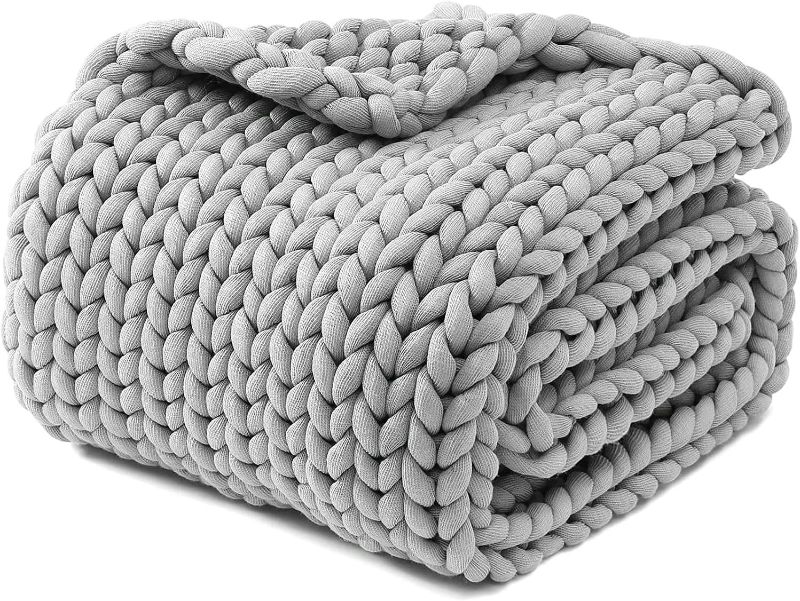 Photo 1 of YnM Chunky Throw Blanket, Medium-Weight, Hand Knitted, Skin Friendly, Ventilated and Breathable, Machine Washable, Home Décor Piece for Couch, Sofa and Bed (Lunar Grey, 50x70 Inch)
