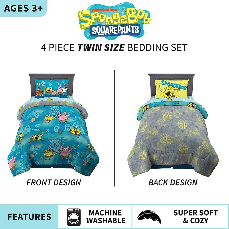 Photo 3 of Franco Kids Bedding Super Soft Comforter and Sheet Set, 4 Piece Twin Size, Spongebob
