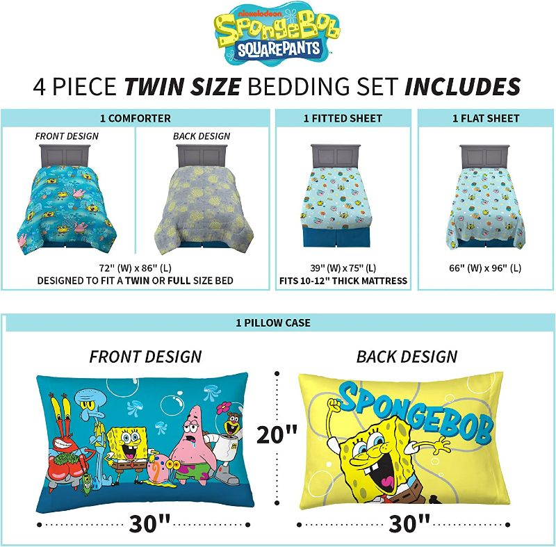 Photo 4 of Franco Kids Bedding Super Soft Comforter and Sheet Set, 4 Piece Twin Size, Spongebob
