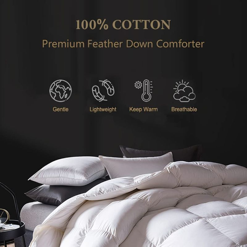 Photo 2 of DWR Premium Feather Down Comforter Duvet Insert - 100% Skin-Friendly Cotton Cover, Medium Weight Quilted for All Season Bedding (King, Ivory White)
