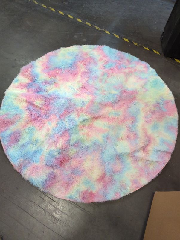 Photo 2 of 6'X6' Fluffy Round Rug for Bedroom Soft Fuzzy Circle Rug for Kids Girls Baby Room Modern Indoor Circular Nursery Rugs Plush Shag Area Rugs for Living Room Furry Carpet for Bedroom, Rainbow

