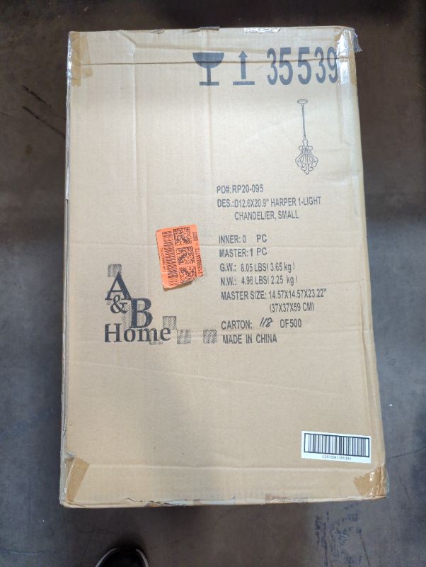 Photo 4 of A&B Home DS35539 Harper 1-Light Wood & Metal Chandelier, 12.5" x 12.5" x 21"
