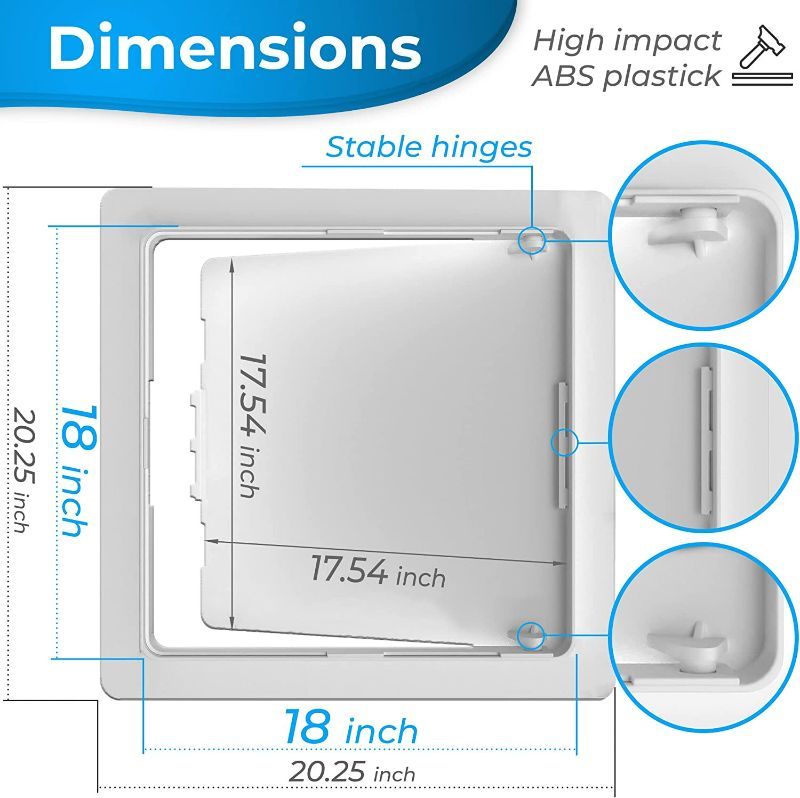 Photo 2 of Access Panel for Drywall - 18 x 18 inch - Wall Hole Cover - Access Door - Plumbing Access Panel for Drywall - Heavy Durable Plastic White
