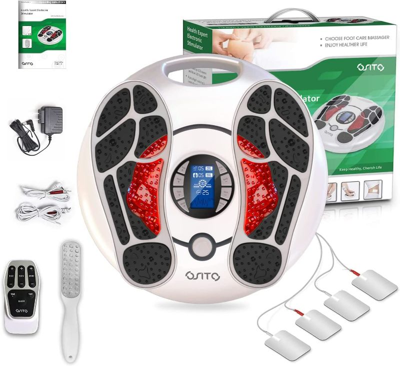 Photo 1 of OSITO Circulation Improver Electric Foot Massagers (FSA or HSA Eligible) Blood Promoter Foot Massager with Heat Foot Stimulator for Feet and Legs EMS TENS Foot Massager for Pain Relief Silver