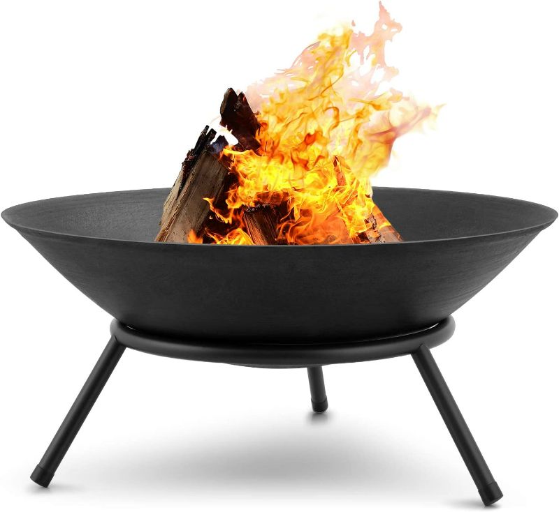 Photo 1 of Fire Pit Outdoor Wood Burning 22.6in Firepit Firebowl Fireplace Heater Log Charcoal Burner Extra Deep Large Round Camping Outside Patio Backyard Deck