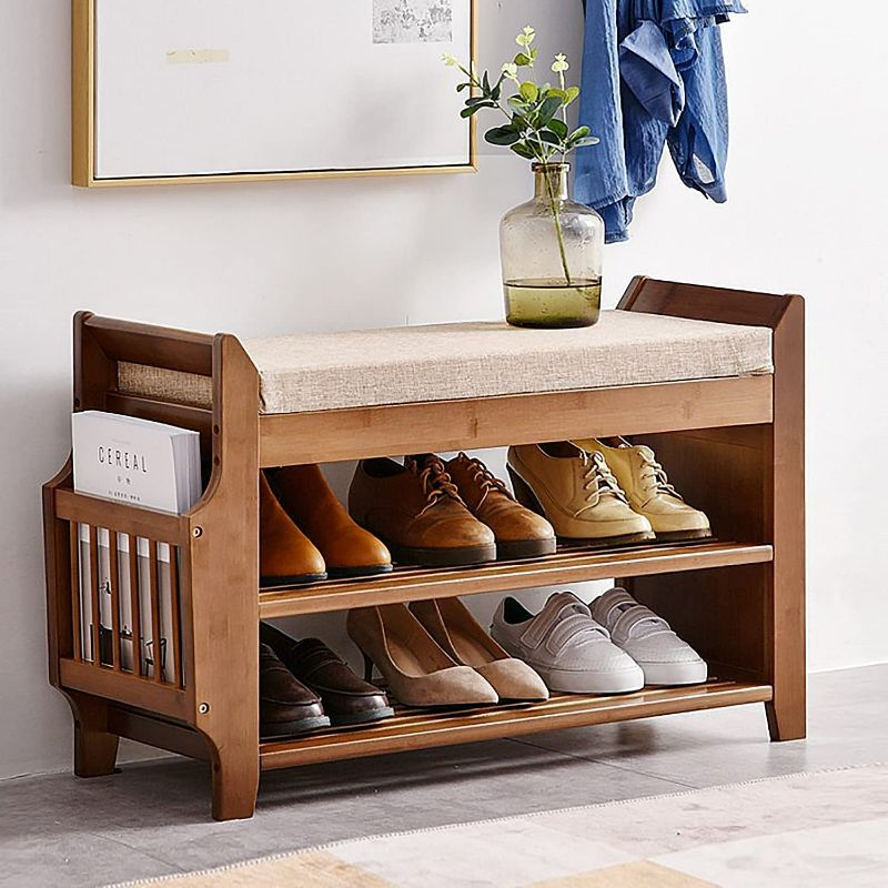 Photo 1 of PETKABOO 2 Tier Shoe Bench, Bamboo Shoe Rack Bench, Shoe Storage Bench Organizer for Entryway Hallway Living Room

