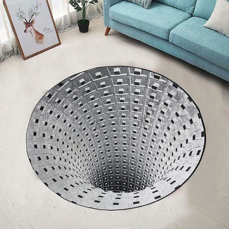 Photo 1 of Mystic & Magic Optical Illusion Rug – 3D Vortex Illusion Rug for Man Cave Decor – Black Hole Rug – Vortex Ilusion Carpet – Black and White Vortex Mat - 38x38 Inches
