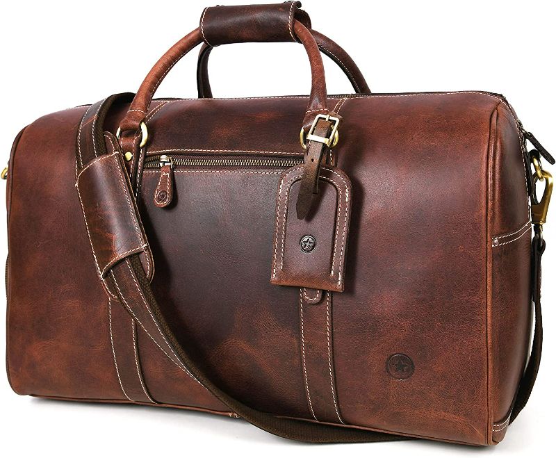 Photo 1 of Leather Travel Duffel Bag | Gym Sports Bag Airplane Luggage Carry-On Bag | Gift for Father's Day By Aaron Leather Goods
