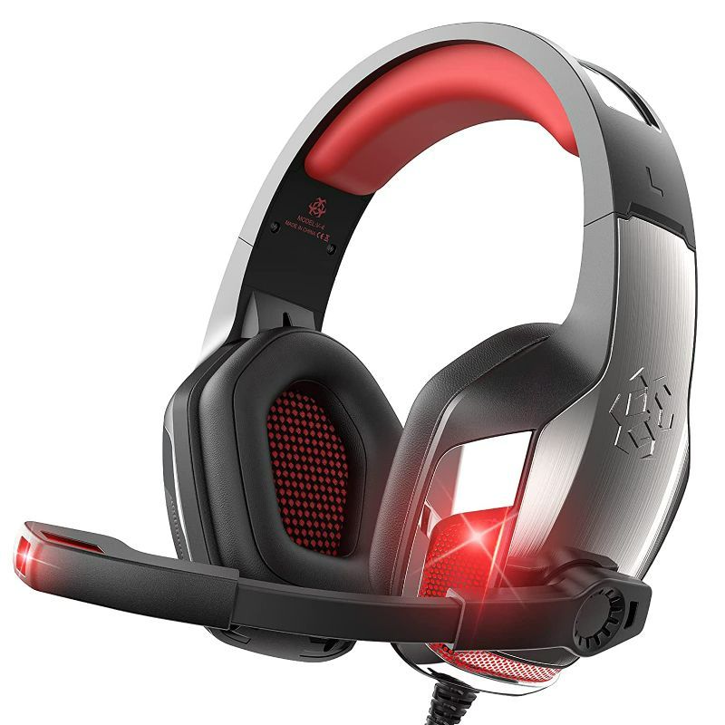 Photo 1 of Hunterspider Gaming Headset Headphones for PS4 PS5 Switch Xbox One PC with Microphone, Noise Reduction 7.1 Surround Sound & LED Light (Red)
