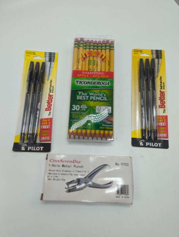 Photo 4 of Office Bundle - 2 Packs Pilot Fine Point Pens (3pens/pack) - 1 Metal Hole Punch - 1 Pack of 30 Ticonderoga #2 Pencils