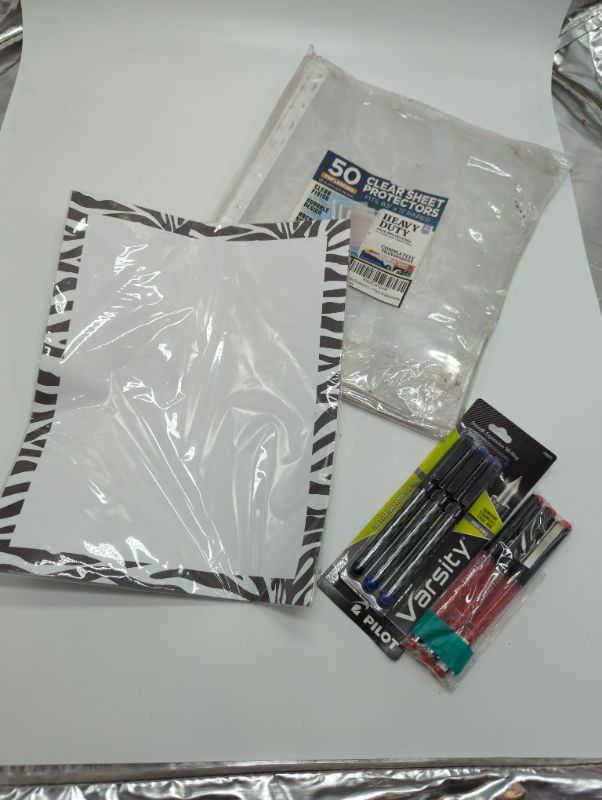 Photo 4 of Office Bundle - Pack of 50 Clear Sheet Protectors - Pack of Zebra Stationary Paper - Pack of Pilot Pens (Multicolor) - Pack of 3 Black Ink Pens