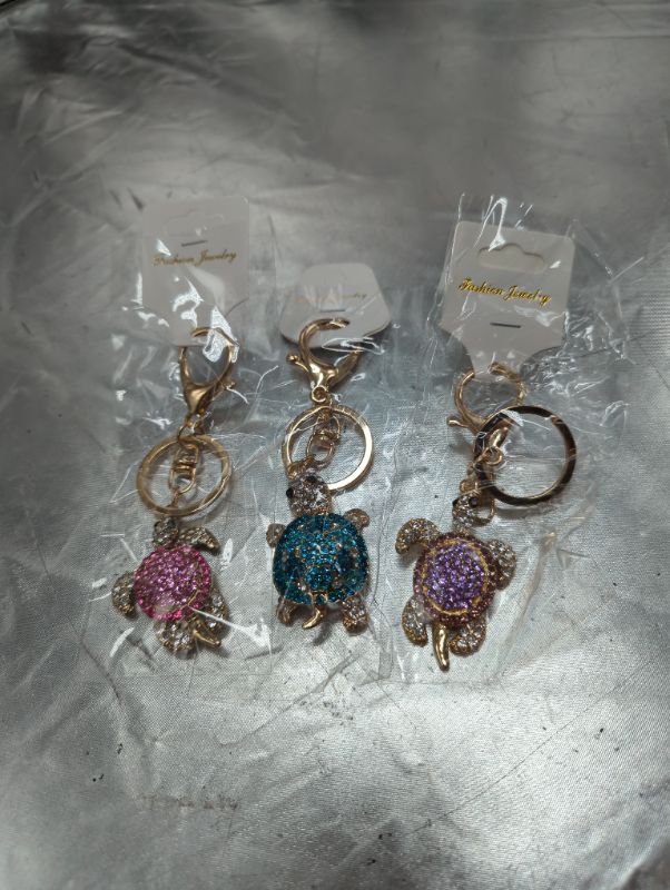 Photo 1 of 3 Pack - Pink/Purple/Blue - Sea Turtle Crystal/Rhinestone Keychains