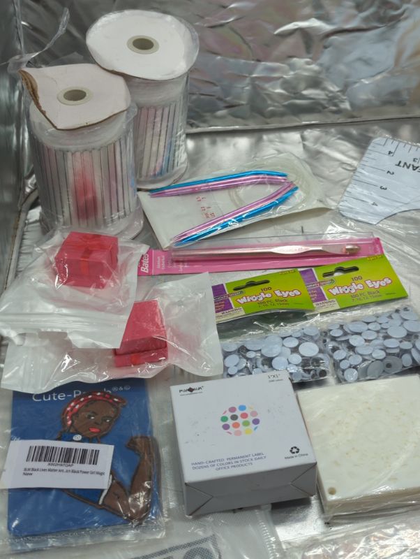 Photo 2 of Craft Bundle - Crochet Needles, Knitting Needles (Adults/Kids), Patches, Labels, Stickers, Jewelry Making Pieces, Googly Eyes, Twist Ties, Patterns, Stencils, Etc.