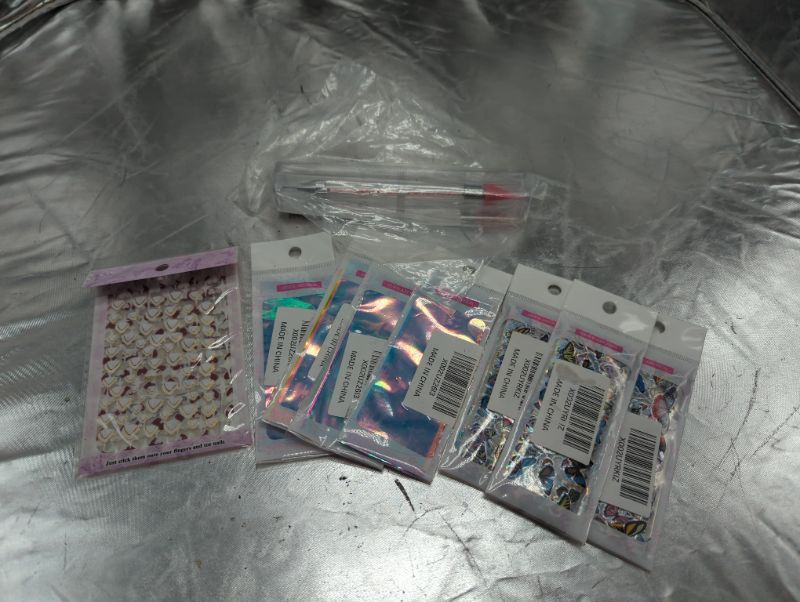 Photo 1 of Nail Art Bundle - Nail Art Gem Pen (Pink) & 8 Packs of Sheets of Nail Stickers and Films