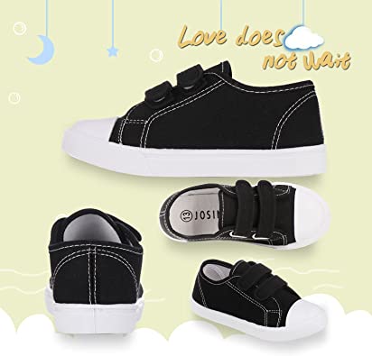 Photo 2 of JOSINY Toddler Boys Girls Shoes Kids Canvas Sneakers Dual Adjustable Strap Hook and Loops Walking Slip On - Black - Size 12
